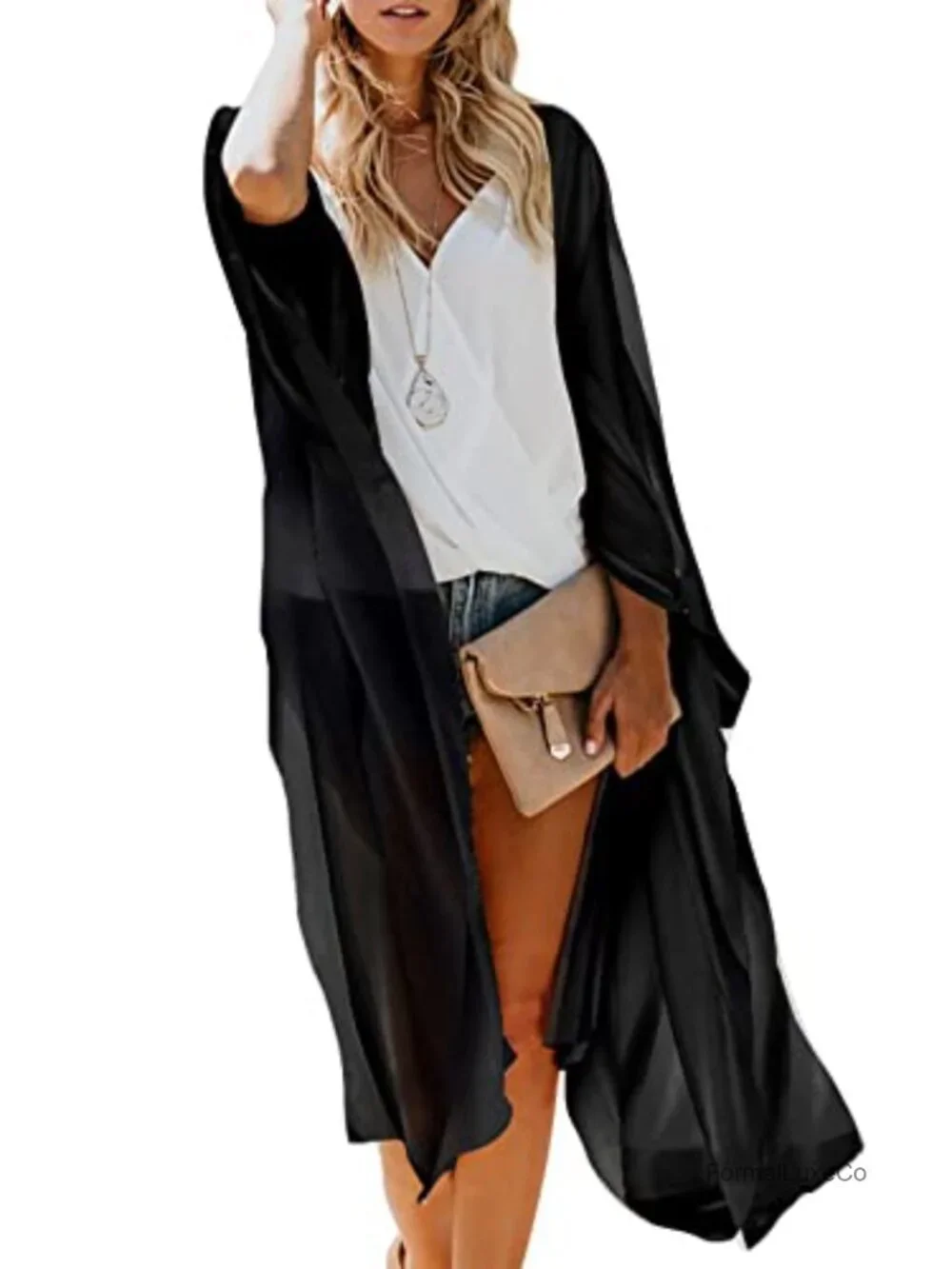Long Flowy Kimono Cardigan Boho Chiffon Beach Cover Up